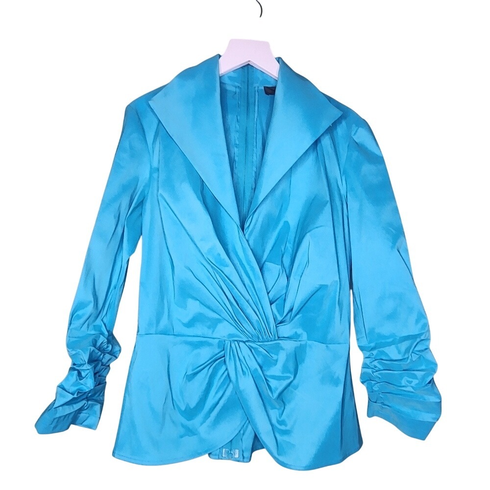 Tadashi Shoji Twist Front Ruched Sleeve Top Evening Wedding Cocktail Turquoise 8